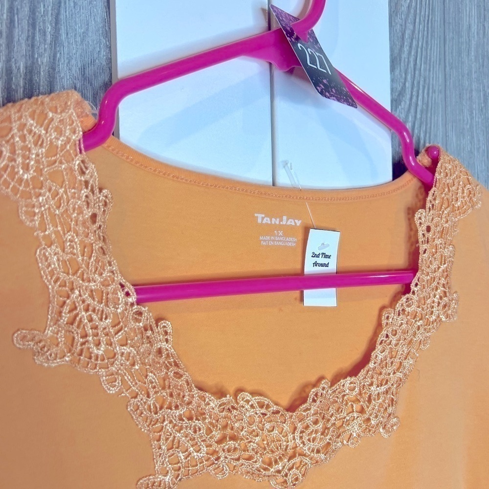 B4.10. Tanjay Tank Top with Lace Neckline Orange 1X - Picture 2 of 3